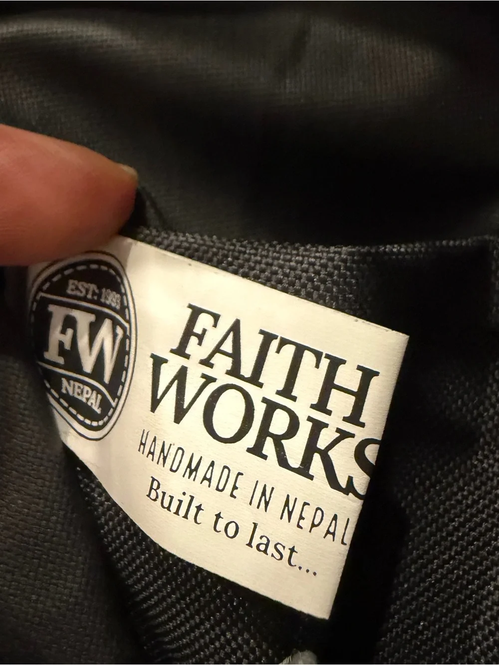 Faith Works handmade in Nepal Gray Canvas Backpack with Brown Leather Trim